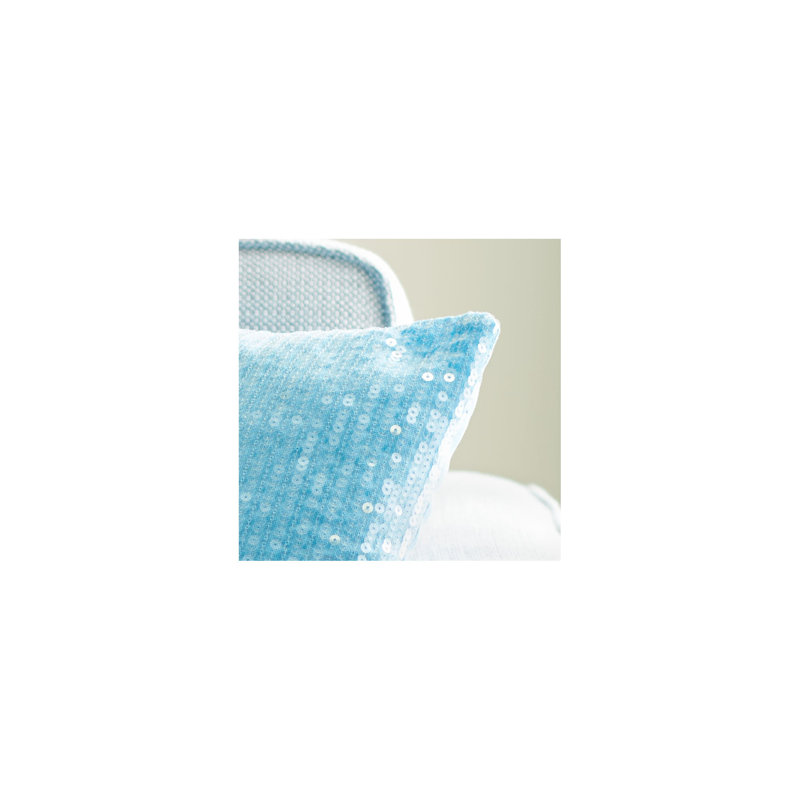 Gaila Blue Sequined Cotton 18'' Square Throw Pillow