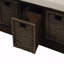 Banc de rangement rustique avec 3 paniers en rotin classiques amovibles, banc d'entrée avec coussin amovible-387797122