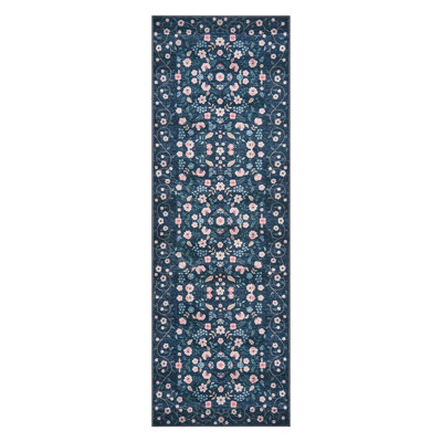 Washable Floral Area Rug - Thin Low Pile Carpet for Living Room, Dining Room, Bedroom, Office - Runner Style, Beige - Durable, Easy Care, Soft Underfoot