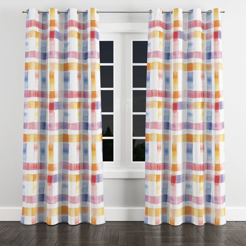 French Country Window curtains - Blue Soft Plaid Grommet Curtain - 1 Panel, Gold Grommets, 52" W x 84" L