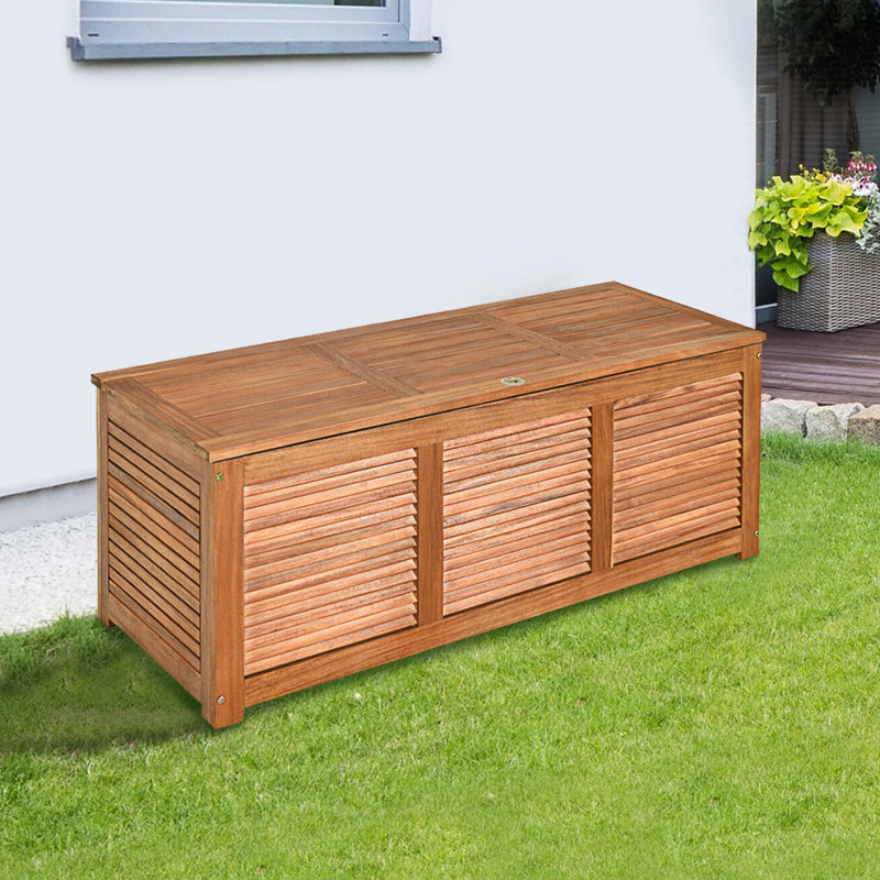 Boîte de rangement pour l'extérieur en bois d'acacia 46 gallons