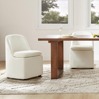 Upholstered Dining Chair with Washable Slipcover & Casters
