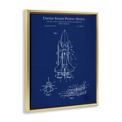 Space Vehicle Blueprint Framed Floater Canvas Wall Art by Karl Hronek