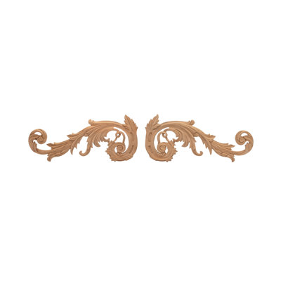 5-1/4 in x 12 in x 1/2 in Unfinished Large Hand Carved Solid Wood Onlay Acanthus Wood Scroll