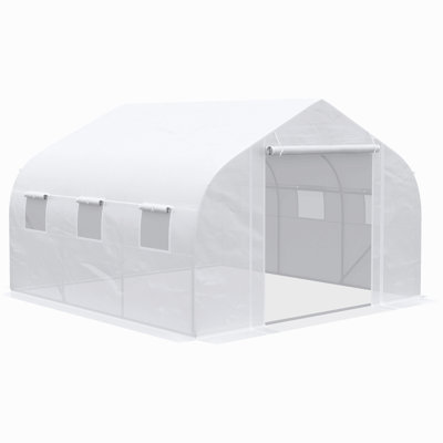 Walk-In Greenhouse, Tunnel Green House With Zippered Mesh Door And 6 Mesh Windows, Gardening Plant Hot House With Galvanized Steel Frame