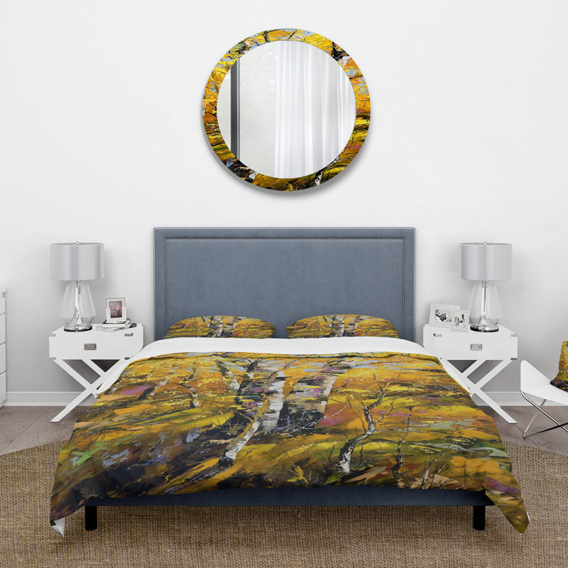 Bouleaux en bois d'automne jaune - ensemble de housse de couette Country - microfibre de polyester