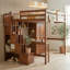 Lit mezzanine double avec bureau, garde-robe et escalier de rangement, lit mezzanine en bois de pin massif avec station de charge-1999456028