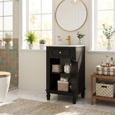 Meuble-lavabo de style français avec lavabo en céramique et porte à fermeture douce