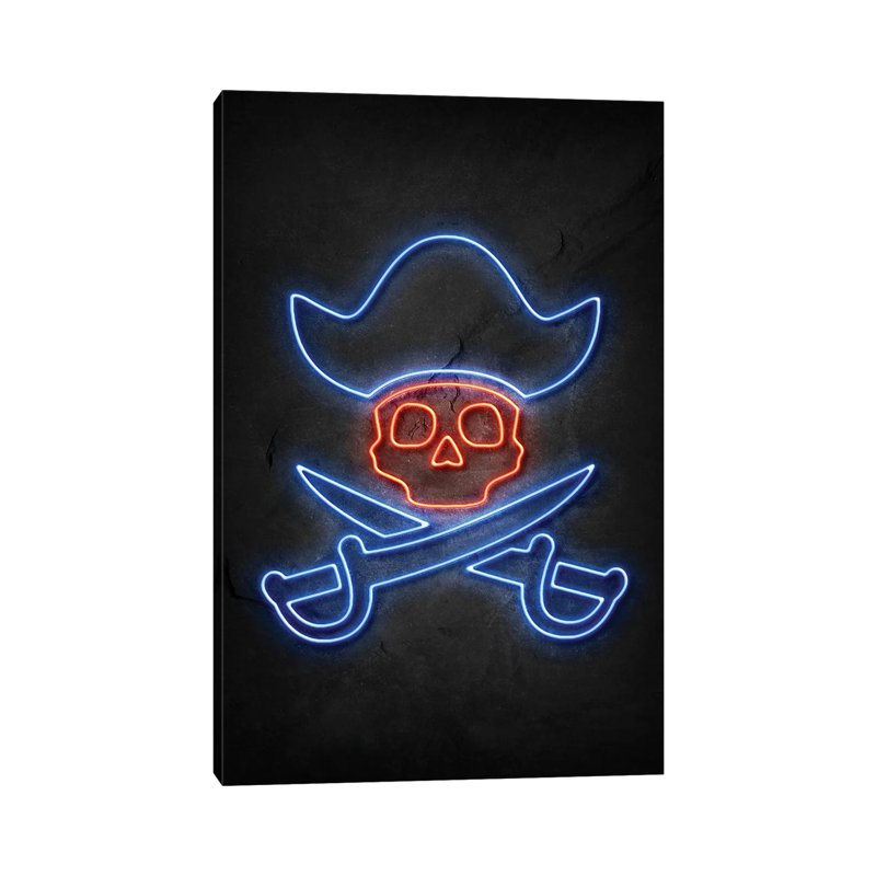 Pirate Skull Neon by Durro Art - Wrapped Canvas Print, 30.48 cm H x 45.72 cm W