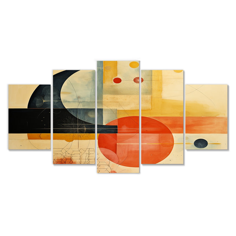 Brettany - Art mural géométrique 5 pièces, H 32 po x l 60 po