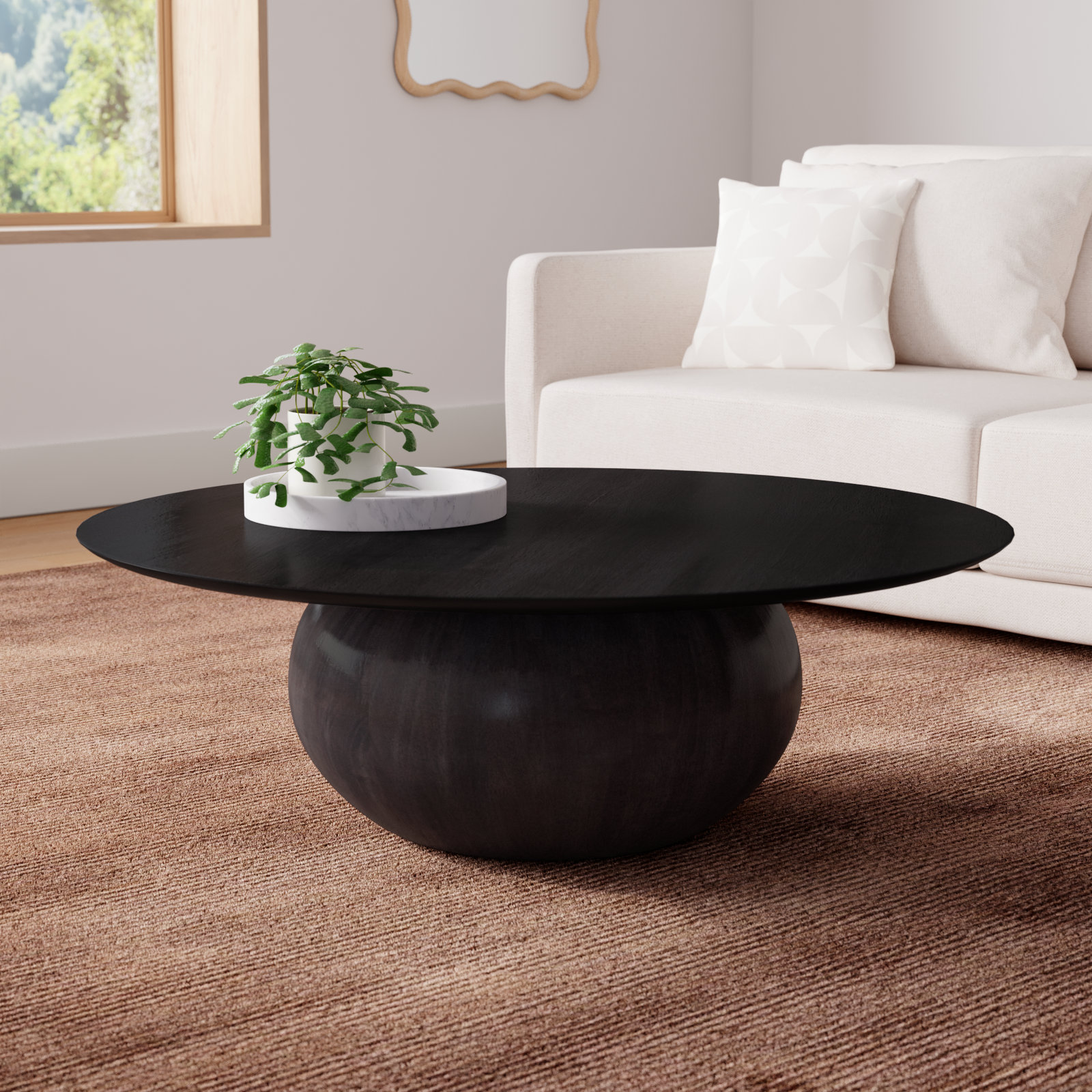 Rolf Solid Wood Coffee Table, 13.75" H x 42" L x 42" W, Black