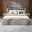 Upholstered bed,with reading lamp and USB port, wide headboard,without bedside tables and mattress, velvet, grey-1129666832