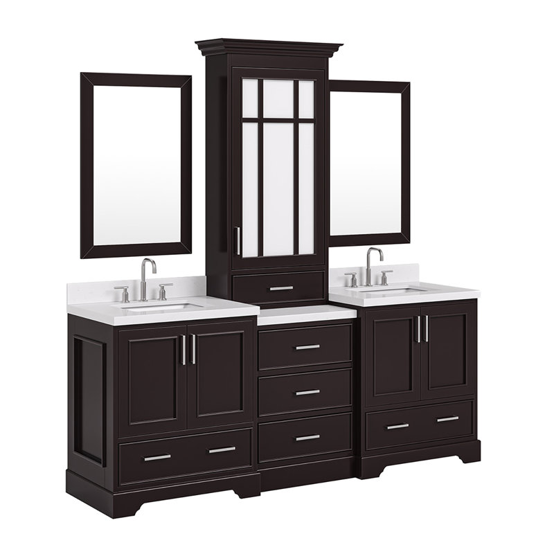 84.25'' Double Bathroom Vanity with Carrara Quartz Top, Espresso