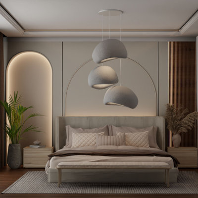 Stylish Adjustable Chandelier (3 Pieces), Concrete Grey, 17.7 x 15.7 x 12.6 inches | Polymeric Composite Body & Cap | 35-47.2 inches Adjustable Height | 3 x E27 Socket (Max 40W) | Modern Lighting for Home & Office