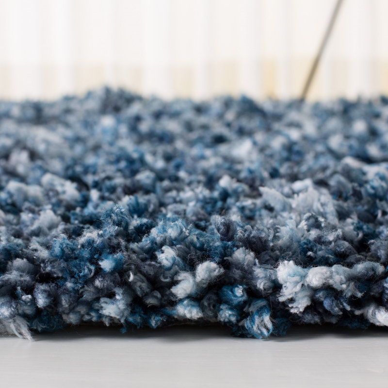 Tapis bleu marine / ivoire tissé à la main Poisson, Rectangle 6 pi x 9 pi