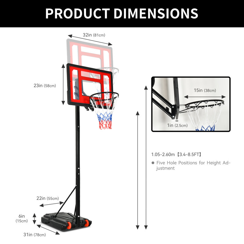 Balconera 10.5FT Easy Adjustable Basketball Hoop