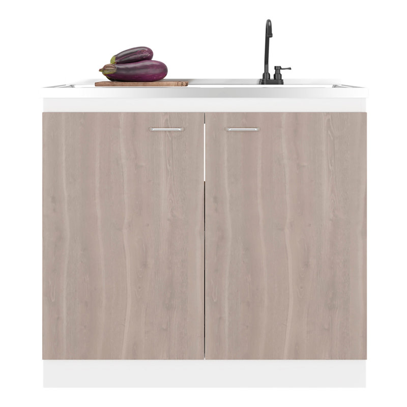 Armoire de cuisine moderne blanche et grise, 2 portes et 3 tablettes, finition idéale pour la cuisine, armoire de 39,4 pouces de long avec style contemporain, construction, organisation profonde de 20,6 po