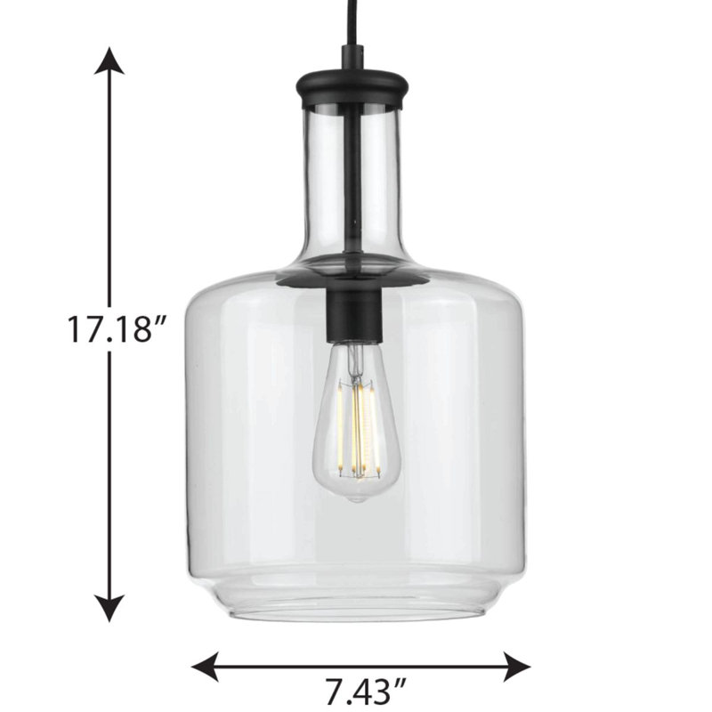 Longmeadow 1 - Light Single Pendant, 15.5" H x 9.44" W x 9.44" D, Black