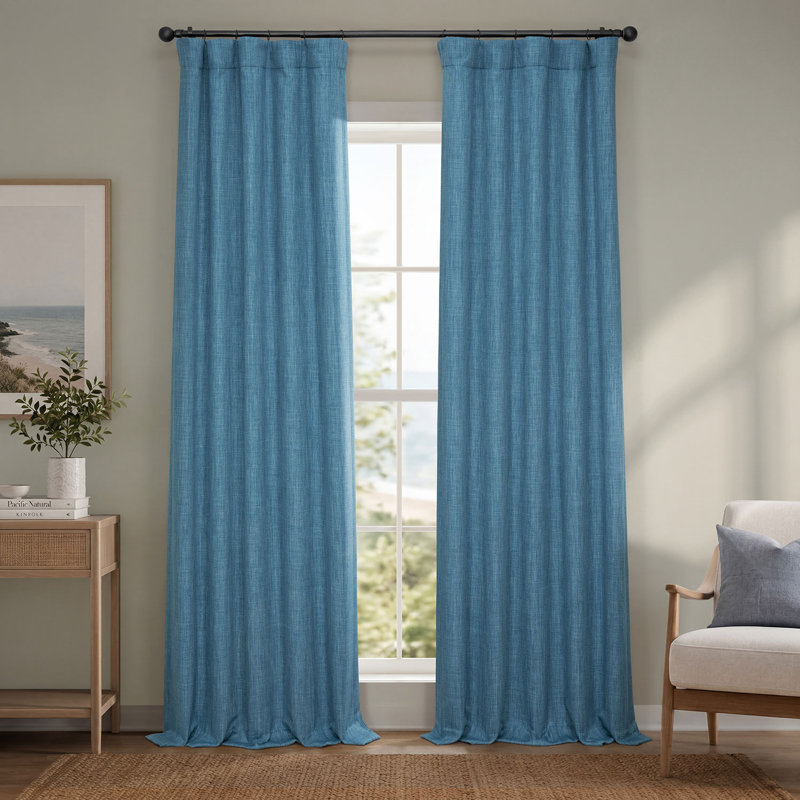 Ottis Faux Linen Room Darkening Curtain Panel, Denim, 50" W x 84" L