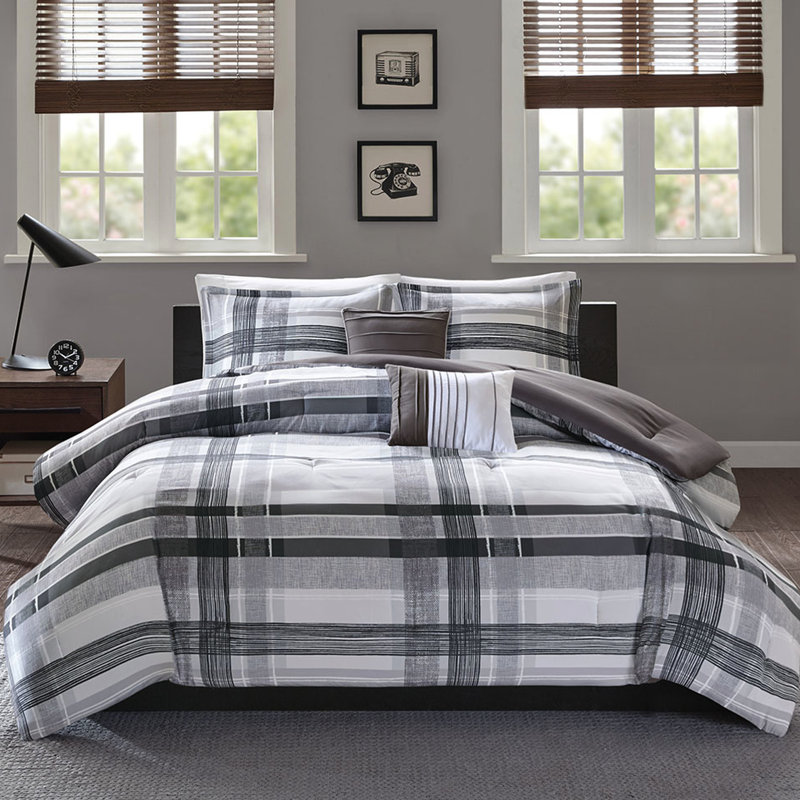 Édredon simple / simple TG - tissu écossais noir et gris avec tissu décoratif