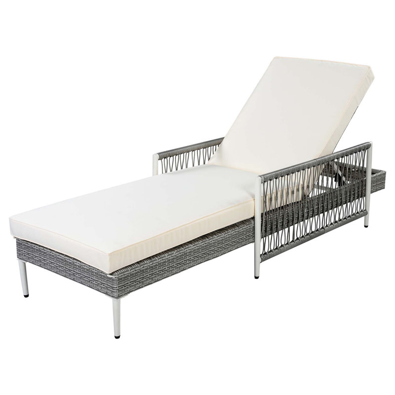 Chaise longue en rotin toutes saisons avec inclinable réglable à 6 positions, Gris