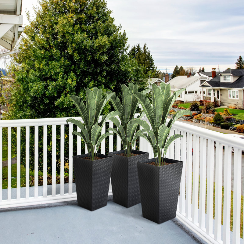 Hauts pots à fleurs de 3, pots de fleurs de drainage, noir pour terrasse, protégé, pots en verre de 14,32 po x l 24 po avec trou,