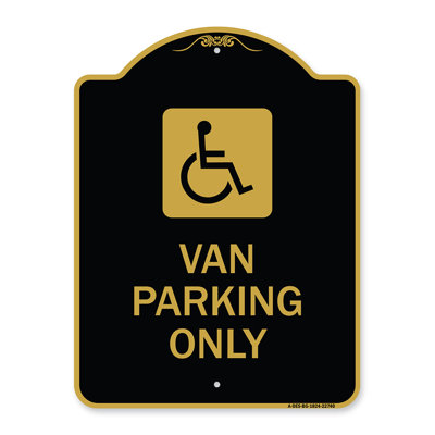 Enseigne Signmission Designer Series - Stationnement pour fourgonnette seulement (avec symbole Handicap) | Enseigne architecturale noire et dorée en aluminium de gros calibre 18 po x 24 po | Protégez votre entreprise et votre commune | Fabriqué aux Ét