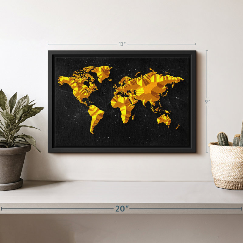 «Gold Abstract World Map Canvas Print», H 9 po x l 13 po