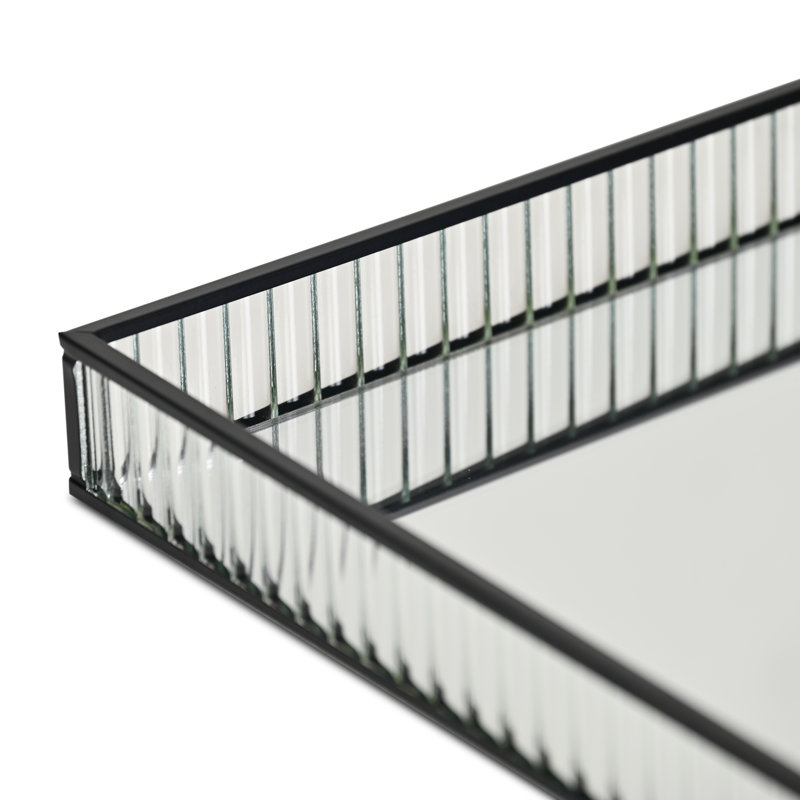 Plateau carré en verre cannelé Veldra, H 1,45 po x l 11,75 po x P 11,75 po, Noir, noir, noir, noir