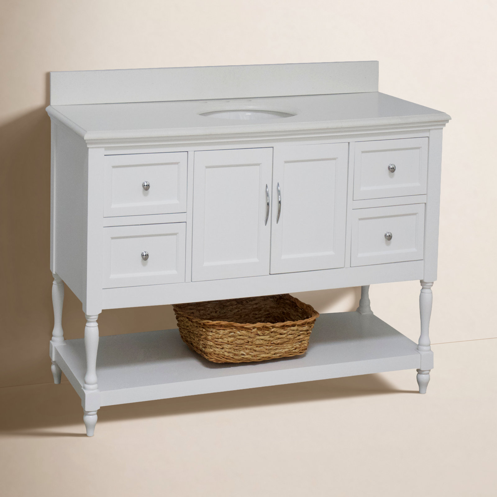 Hampton 60'' Single Bathroom Vanity, White, Quartz