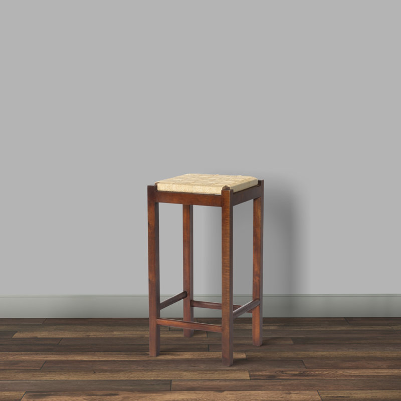 Tabouret en bois de manguier avec assise en corde tissée