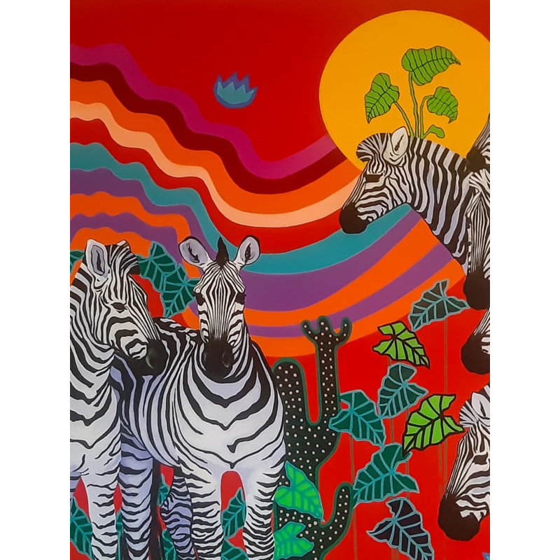 Zèbres dans une jungle | Acrylique sur toile | Par Debrata Basu