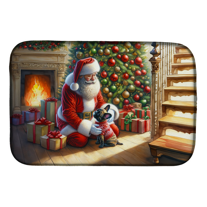 Tapis de vaisselle French Bulldog and Santa Claus