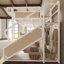 Grand lit mezzanine en métal industriel avec bureau intégré et prise de courant, bande DEL, cadre de lit mezzanine en métal avec panneaux perforés et paniers de rangement en filet, escalier de rangement avec garde-robe-2102735719