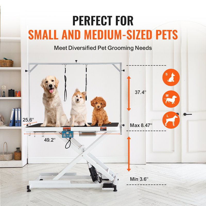 White Adjustable Stainless Steel Electric Pet Grooming Table