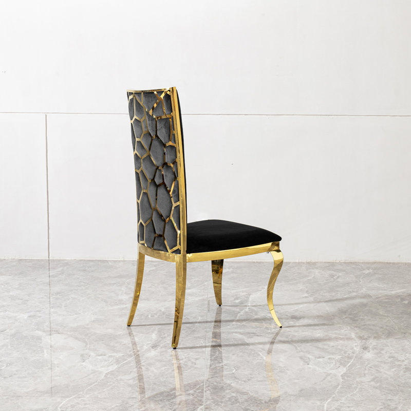 Ensemble de chaises de salle à manger en velours élégant avec dossier unique et pieds en acier inoxydable miroir, confortable et durable