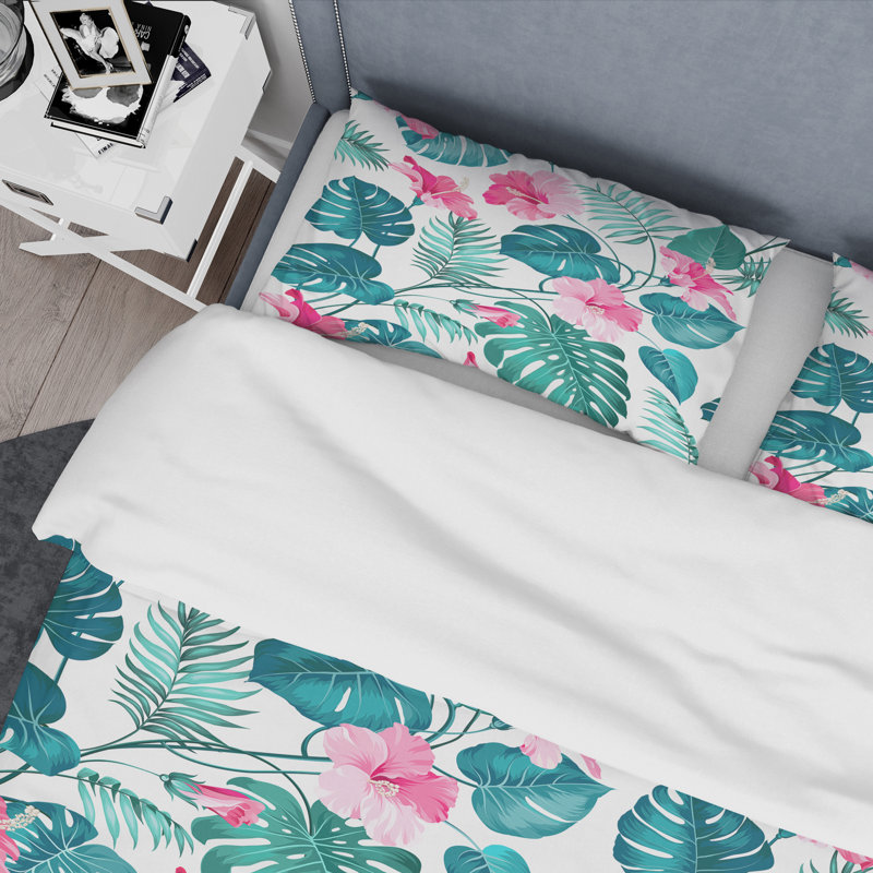 Ensemble de housse de couette en plantes et plantes tropicales mid-century, Housse simple + 1 taie décorative