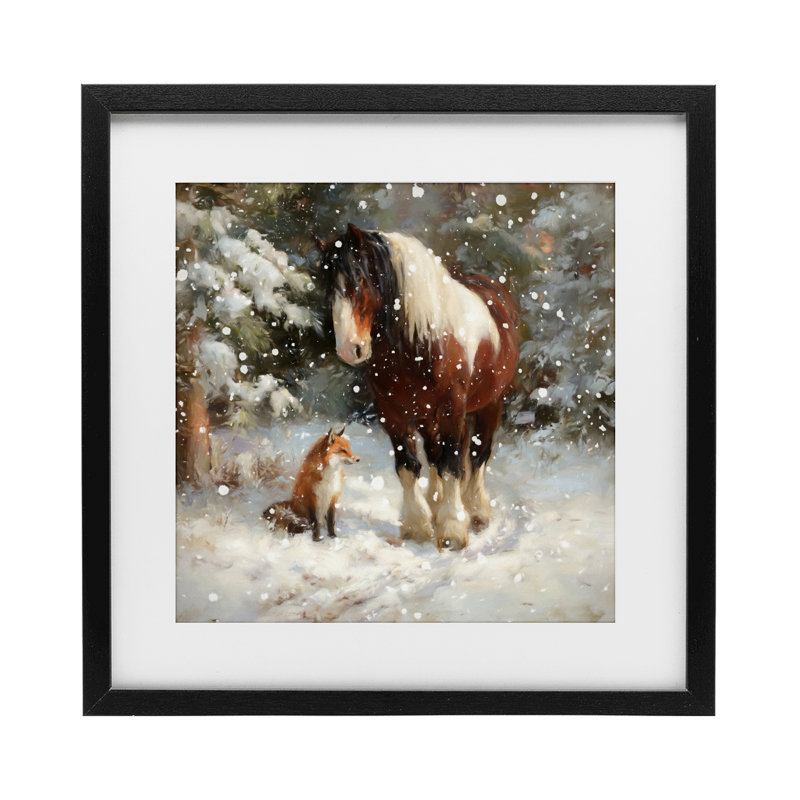 «The Horse & The Fox», reproduction sous verre encadrée, design par Tina LeCour, H 16 po x l 16 po, Cadre noir minuit