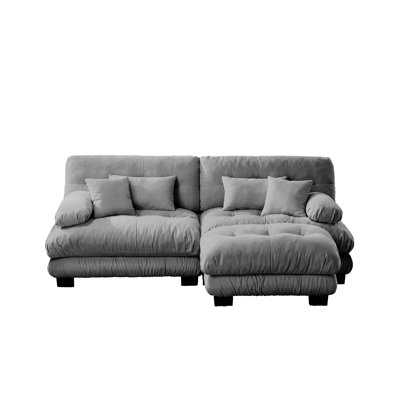 Canapé modulaire Cloud Couch pour le salon, canapé 2 places en chenille avec 2 coussins lombaires et 2 coussins décoratifs, canapé rembourré à large accoudoirs avec repose-pieds convertible, chenille