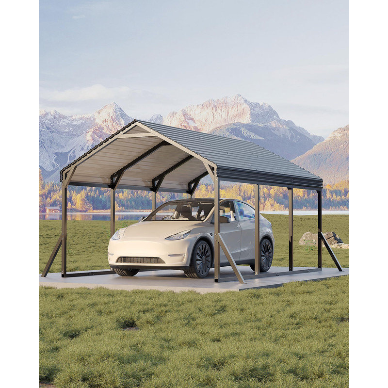 All-Weather Metal Carport with Reinforced Steel Frame, 10x15x9 ft Portable Garage Shelter for Vehicles, Boats & Storage