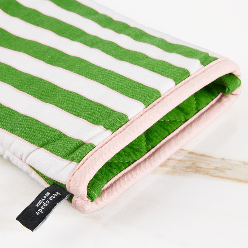 Green and Pink Striped Cotton Oven Mitt Set