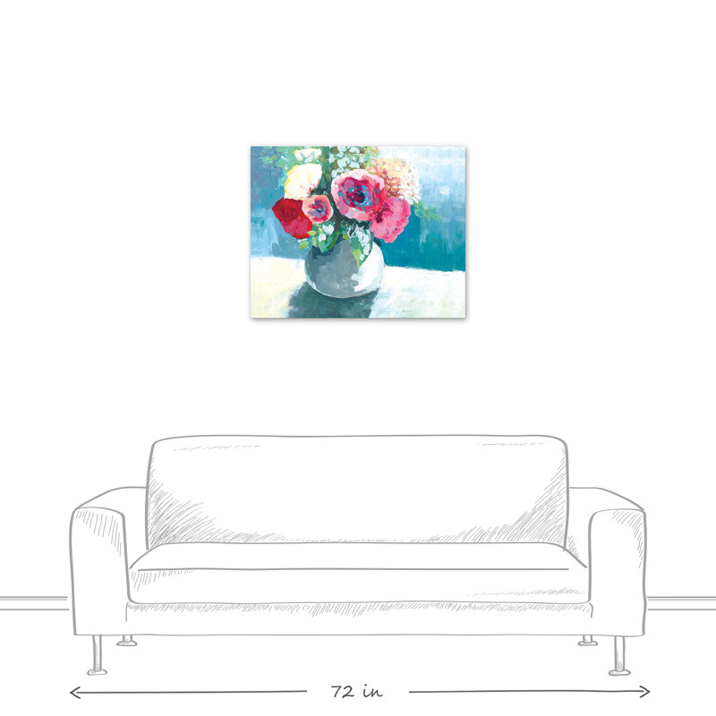 «Blue and Pink Flowers», reproduction sur toile, H 24 po x l 30 po, Toile tendue