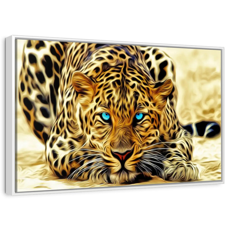 Jaguar aux yeux bleus, Cadre flottant blanc, 37 po x 25 po