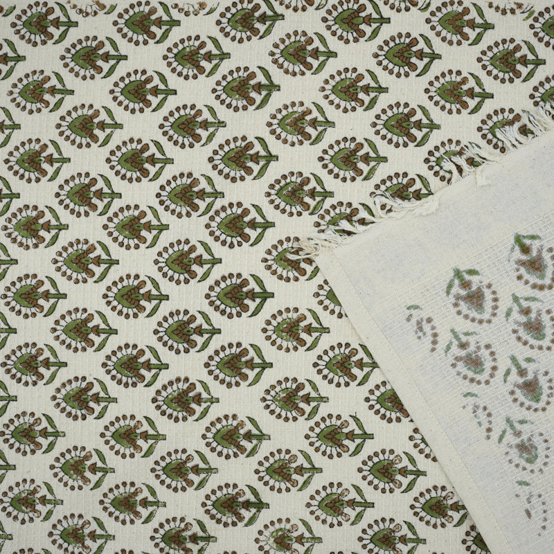Floral Hand Block Print Cotton Waffle Hand Towels - High-Quality, Soft & Absorbent for Your Home "Gurukul", Green
