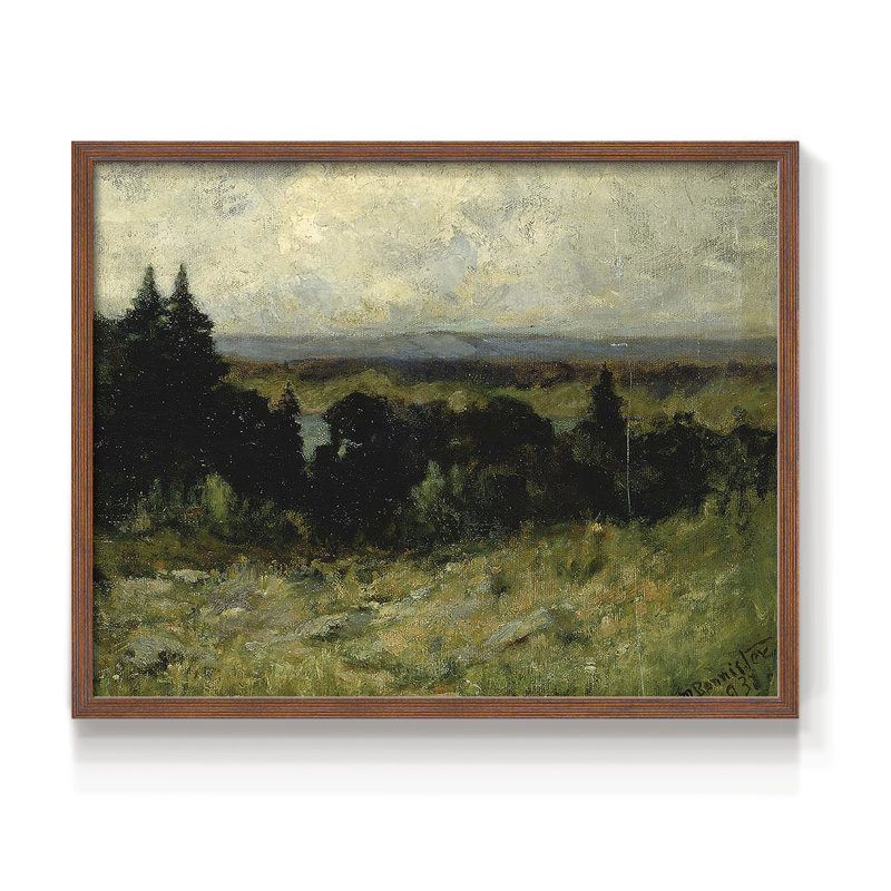 Paysages rétro-VII - reproduction encadrée - réaménageable, H 16 po x l 20 po, Noyer