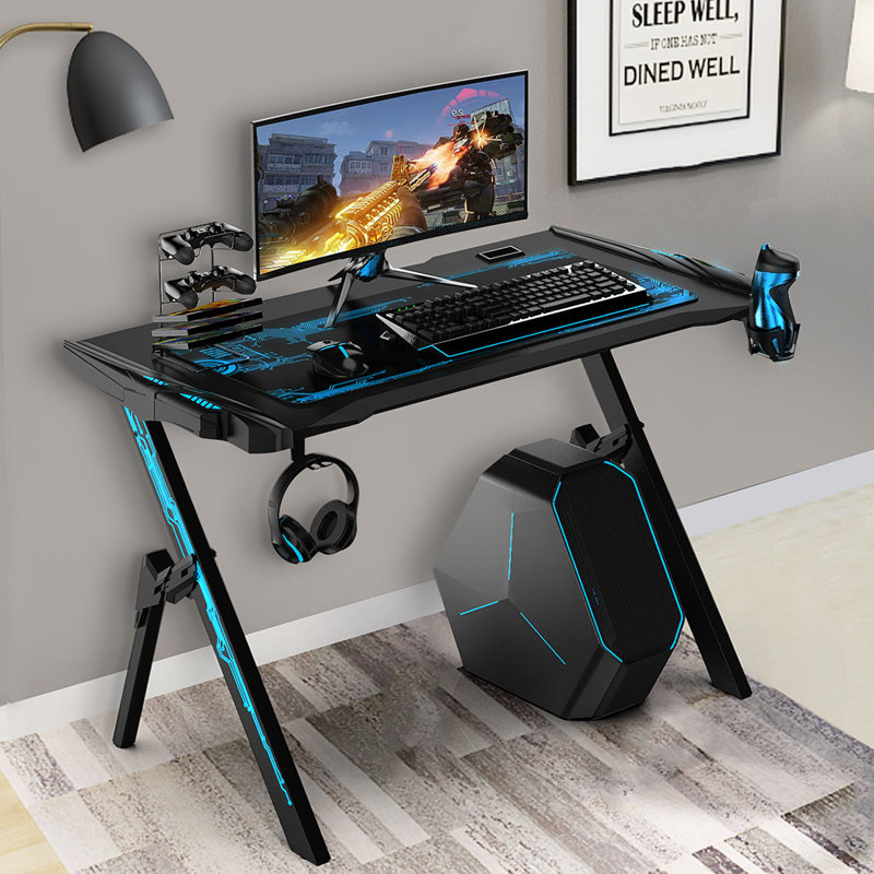 Metal Base Writing Desk, Blue/Black, Blue/Black