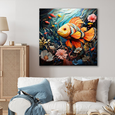 Orange Teal Clownfish Silent Underwater I - Animals Wall Decor