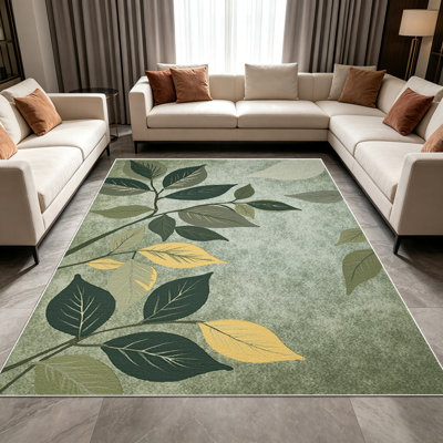 Tapis 1 pièce à thème botanique pour le salon, doux et confortable, adapté à toutes les saisons, facile à entretenir, tapis de sol intérieur lavable à la machine, sous la table de ferme convenant à la chambre à coucher, à la salle à manger, au bureau, au balcon, au patio, à la maison