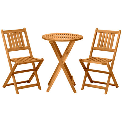 3-Piece Acacia Wood Bistro Set, Folding Patio Furniture with 2 Folding Chairs and Round Coffee Table -  Lark Manorâ¢, 5E147F3E422E4BAB86BFE1AAAAF83A13