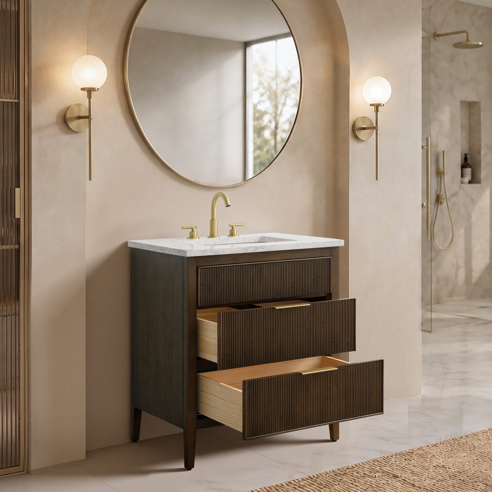Bilroy 30" Oak Single Bathroom Vanity, Chestnut Brown